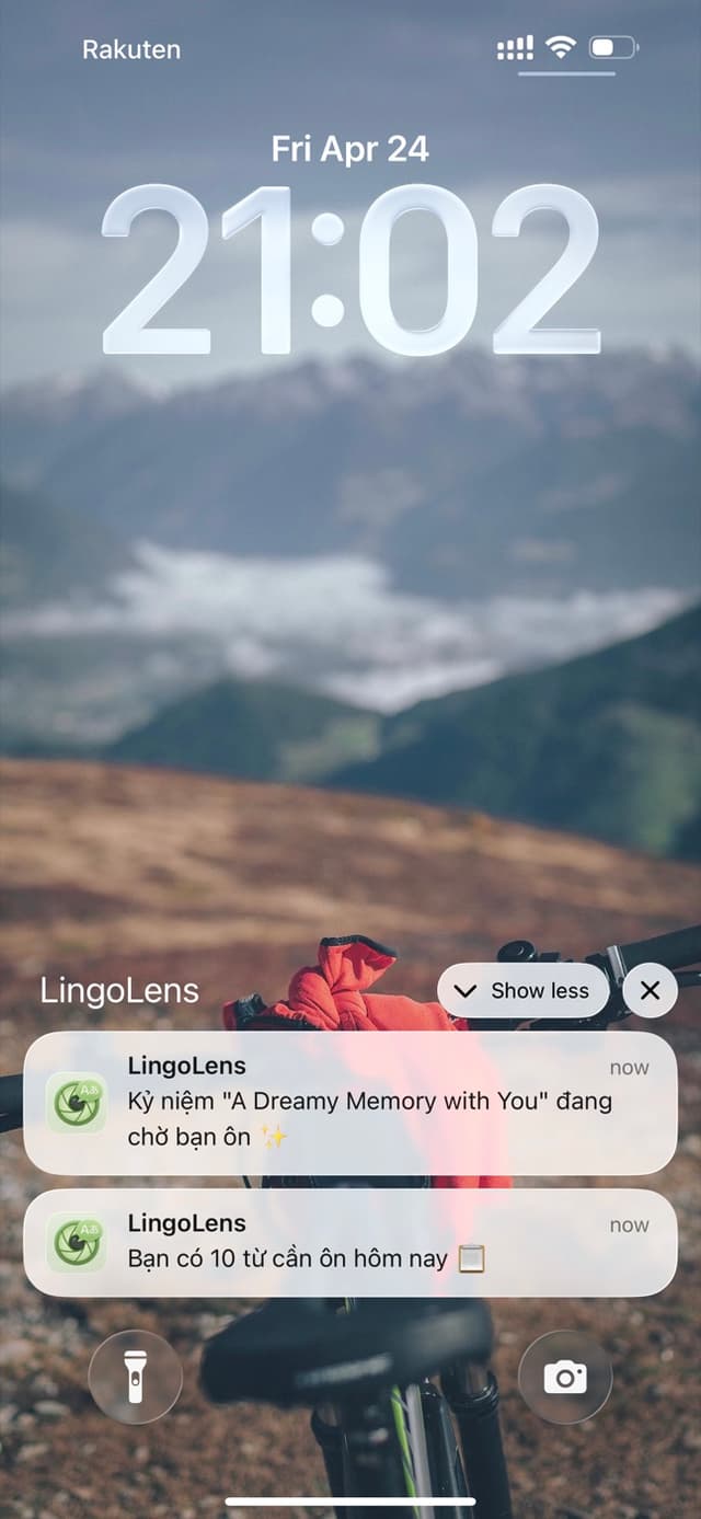 Thông báo ôn tập của LingoLens trên màn hình khóa iPhone